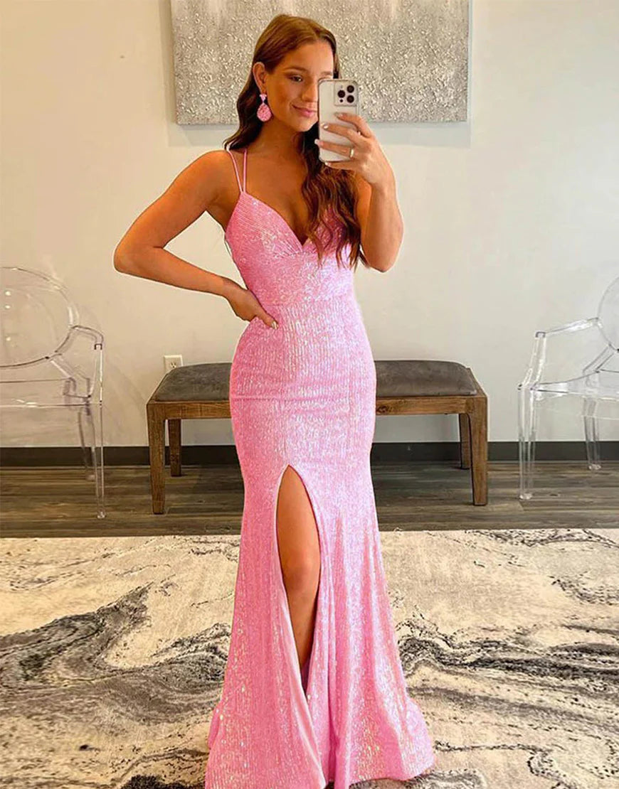 Sparking Tight Long Slit Prom Dress