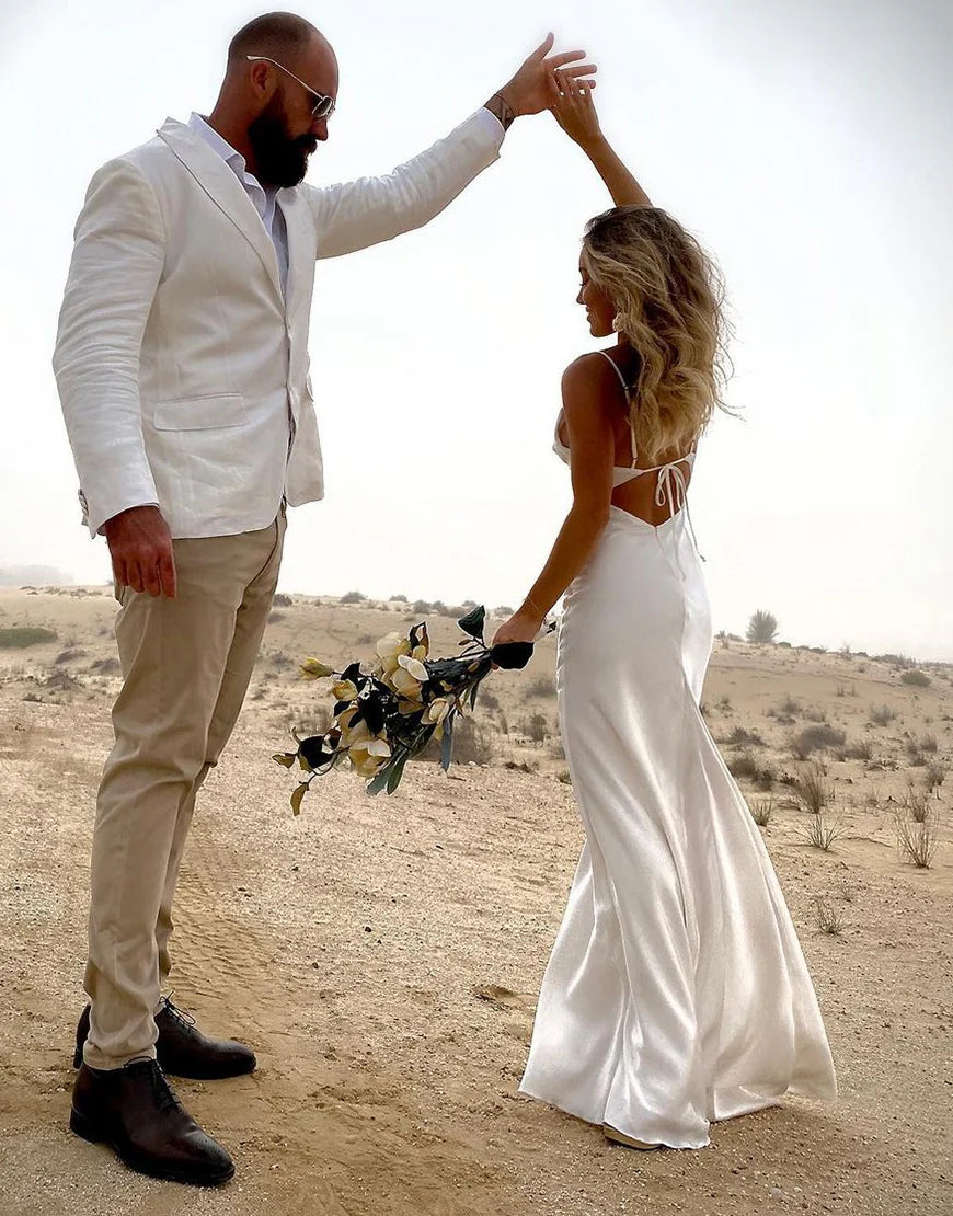 Simple Cowl Neck Beach Wedding Dress