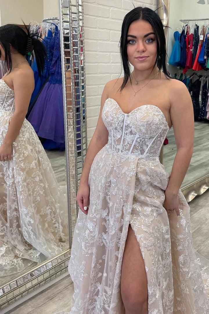 Sparkle Princess  Bustier Puff Sleeve Lace Long Prom Gown