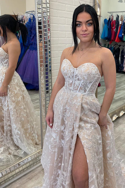 Sparkle Princess  Bustier Puff Sleeve Lace Long Prom Gown