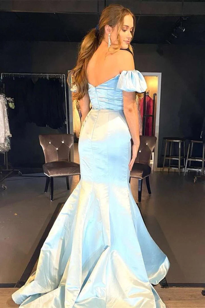 Elegant Off-the-Shoulder Puff Sleeve Trumpet Long Prom Dress