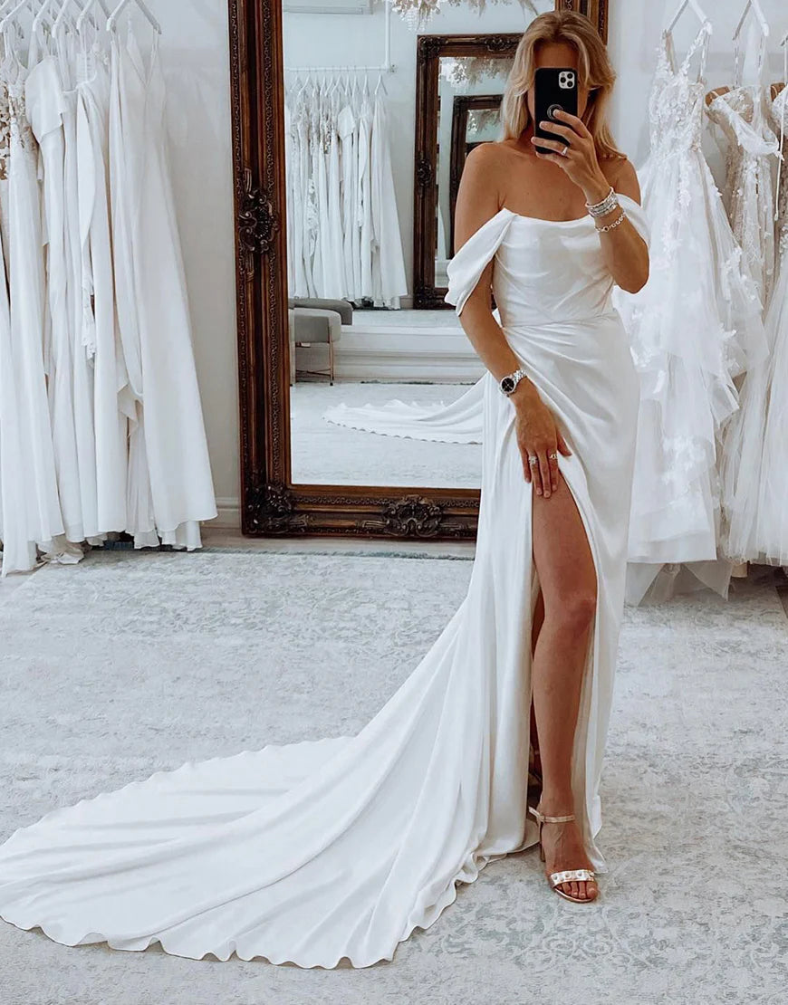 Long Boho Mermaid Wedding Dress with Slit