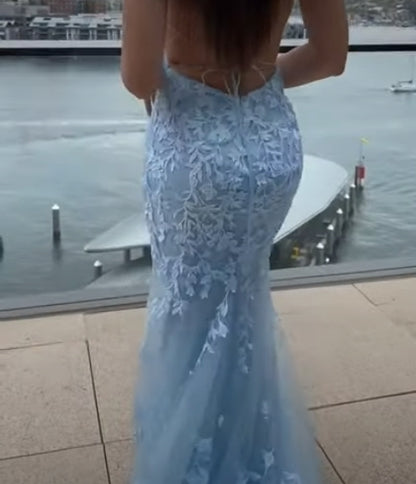 Trumpet/Mermaid Halter Sleeveless Lace Tulle Court Train Train Dresses Party Dresses Formal Dresses