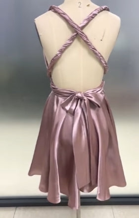 A-Line/Princess V-neck Sleeveless Short/Mini Silk like Satin Homecoming Dresses