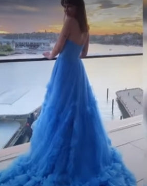 A-Line/Princess Strapless Tulle Ruffles Sleeveless Sweep/Brush Train Party Dresses Formal Dresses