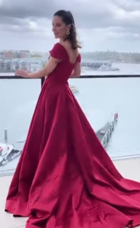 A-Line/Princess Satin Off-the-Shoulder Ruffles Sleeveless Sweep/Brush Train Dresses