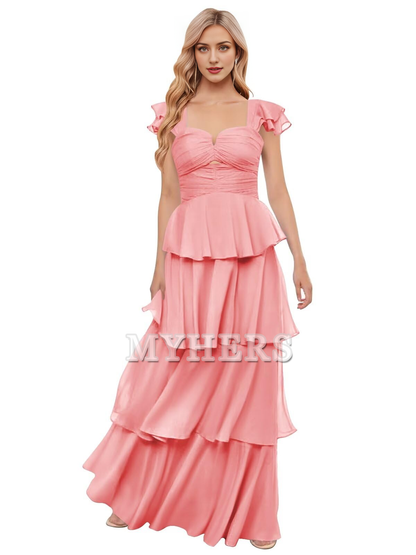 Elegant Chiffon layering Backless Off The Shoulder Long Bridesmaid Dresses Wedding Guests Dresses