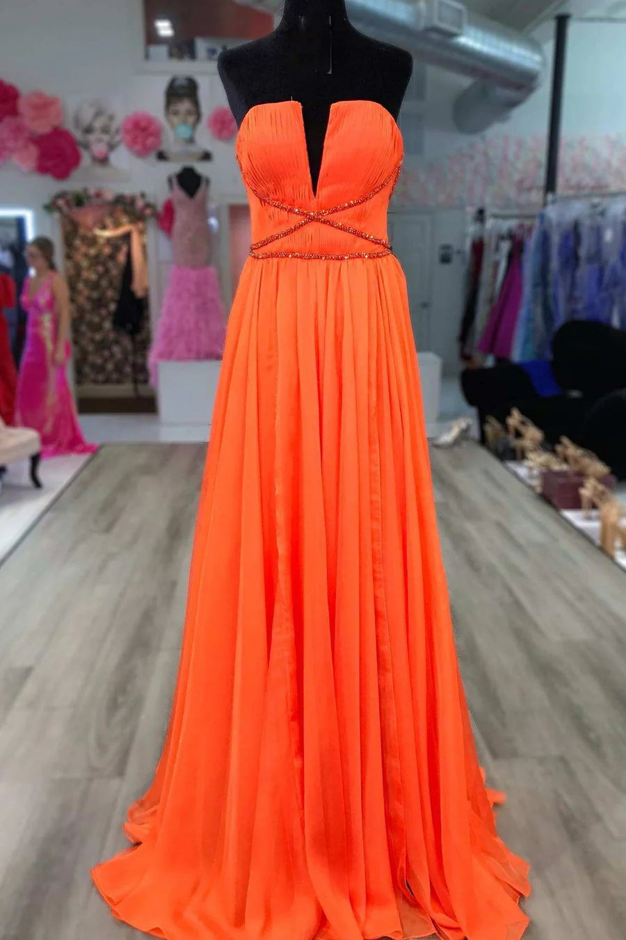 Strapless Open Back A-Line Prom Dress