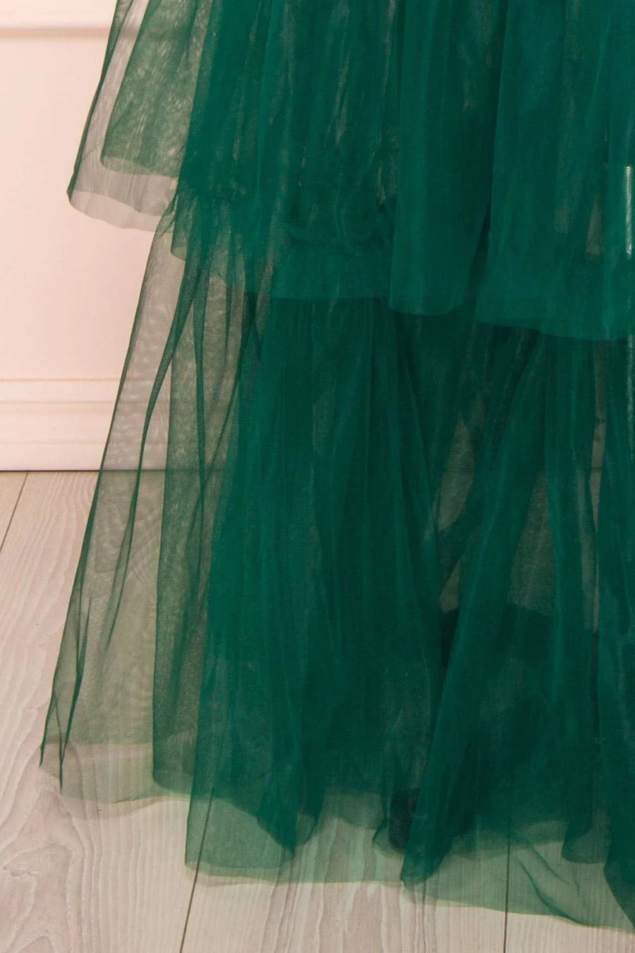 Tulle Off-the-Shoulder A-Line Tiered Prom Dress