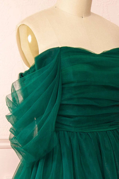 Tulle Off-the-Shoulder A-Line Tiered Prom Dress