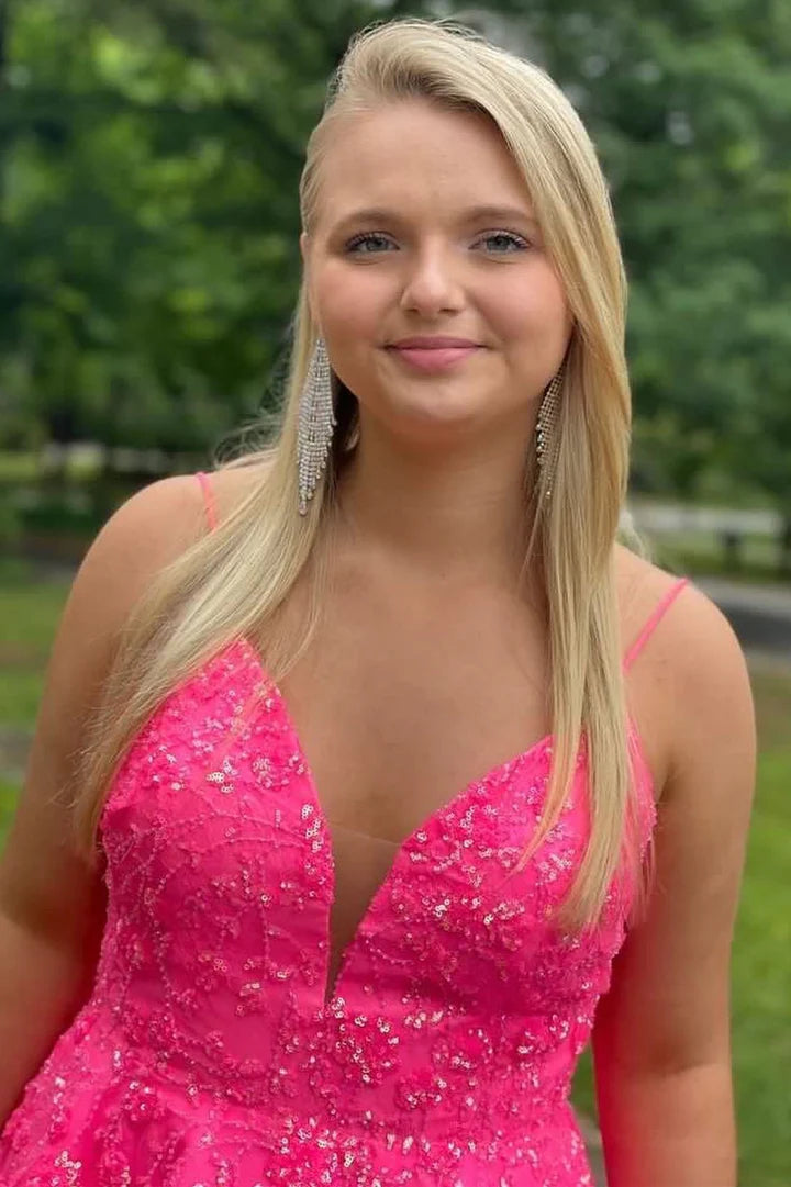 Sequin Lace V-Neck A-Line Homecoming Dress
