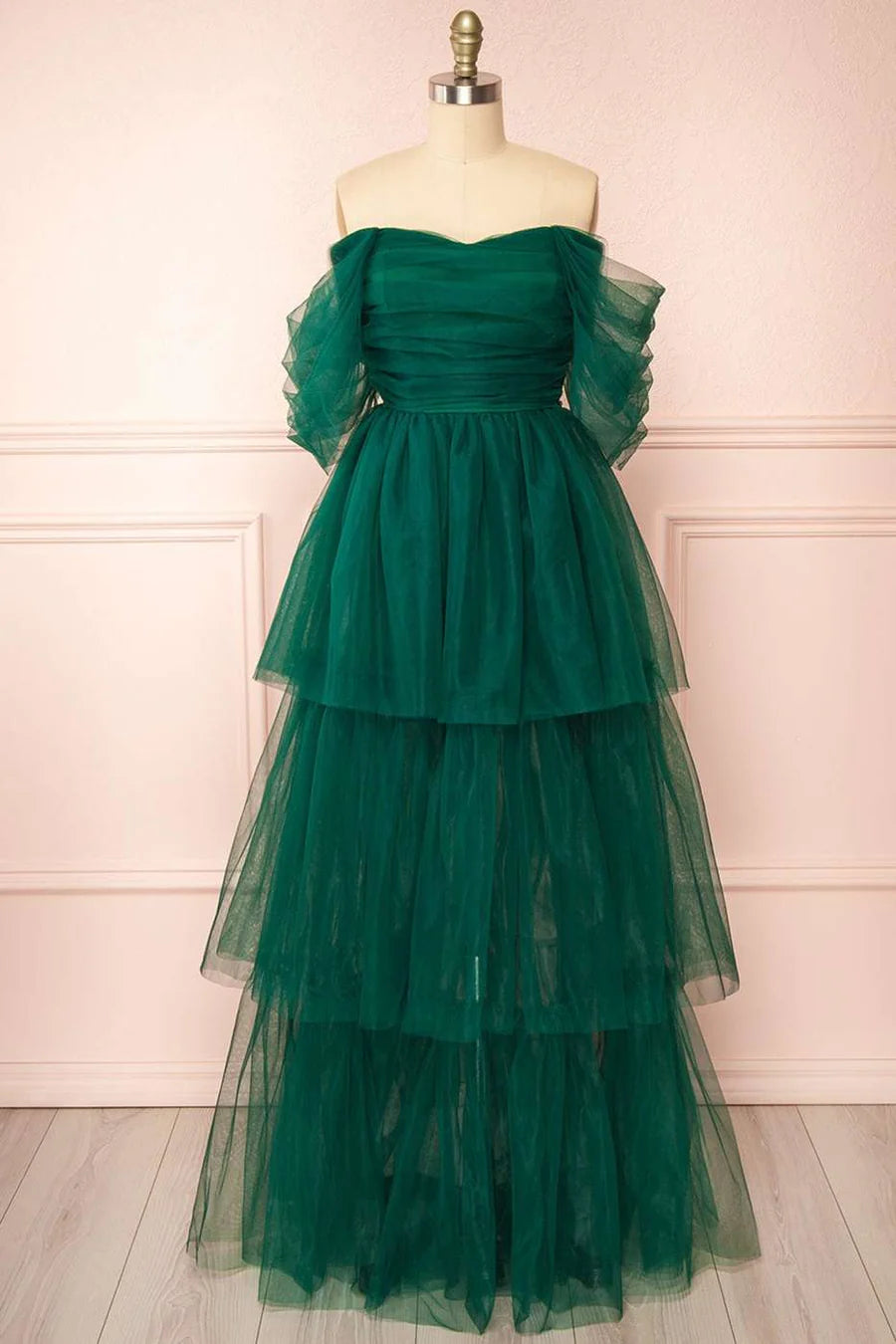 Tulle Off-the-Shoulder A-Line Tiered Prom Dress