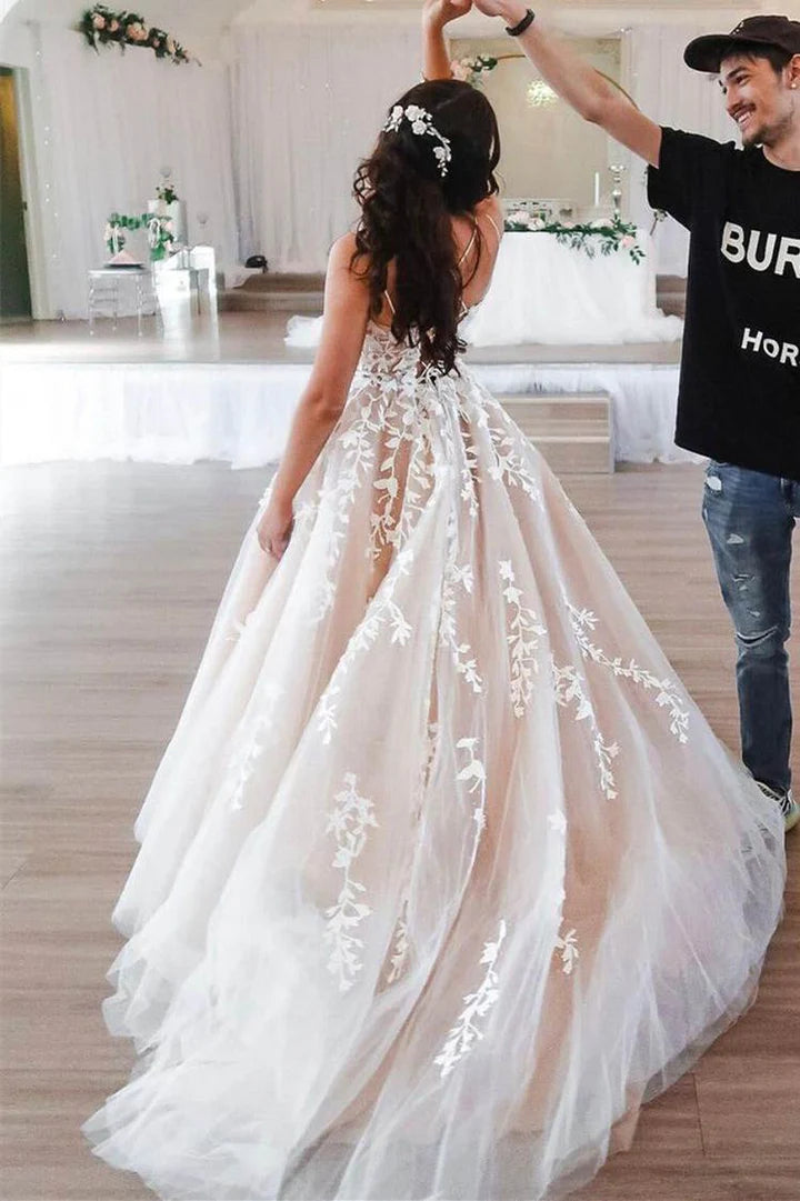 Princess  Lace Appliques Long Prom Dress