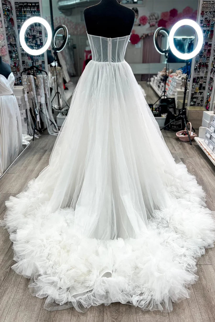 Tulle Strapless Tiered Ball Gown with Ruffles