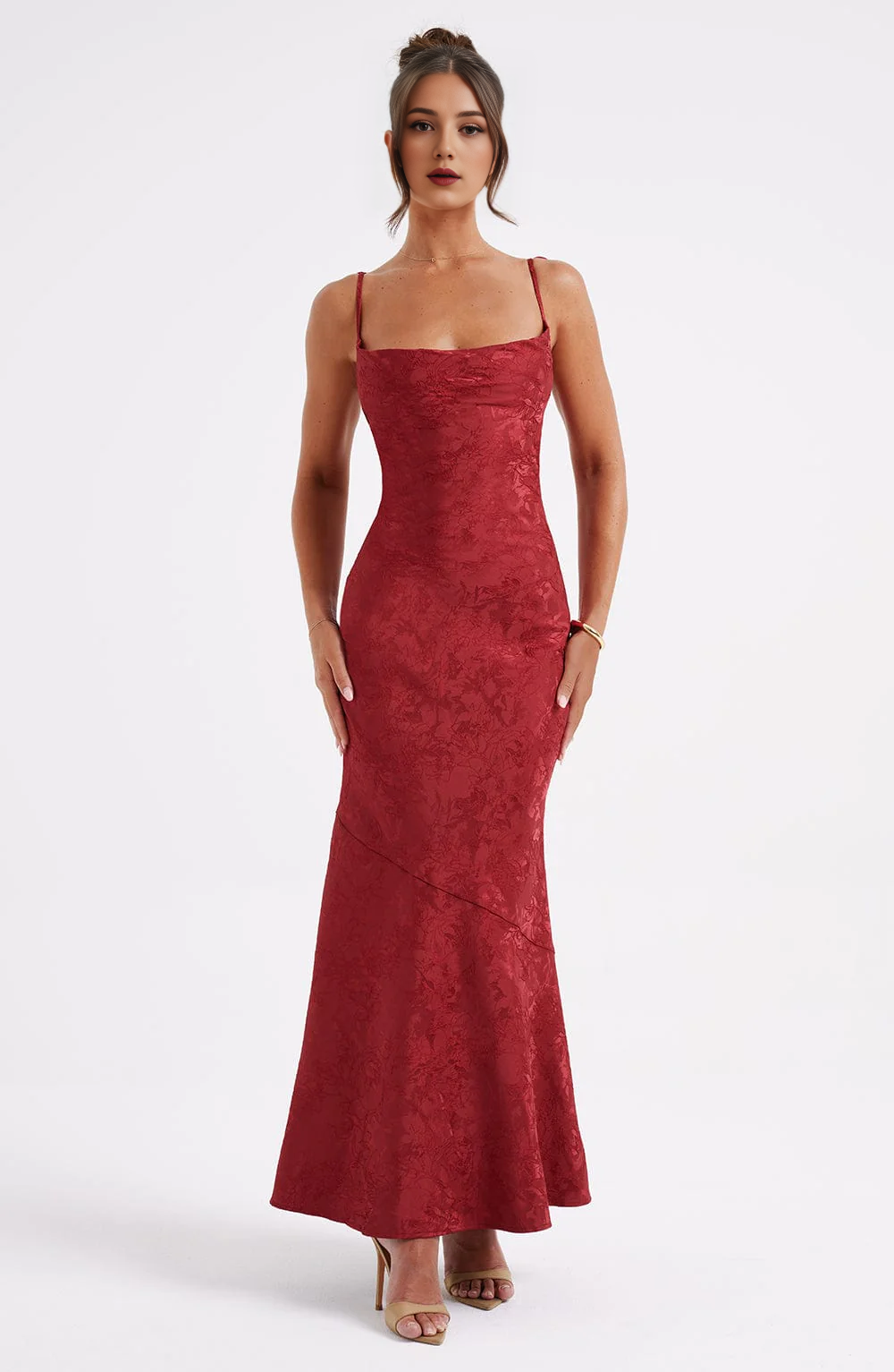 Elegant Cowl Neck Jacquard Lace up Elegant Dresses High Quality Dresses Bridesmaid Dresses Wedding Guests Dresses
