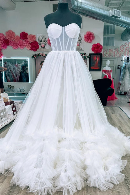 Tulle Strapless Tiered Ball Gown with Ruffles