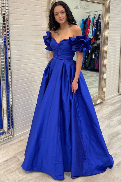 A-Line  Off-the-Shoulder Ruffled Sleeve Prom Gown
