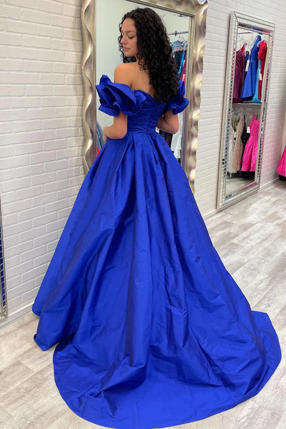 A-Line  Off-the-Shoulder Ruffled Sleeve Prom Gown