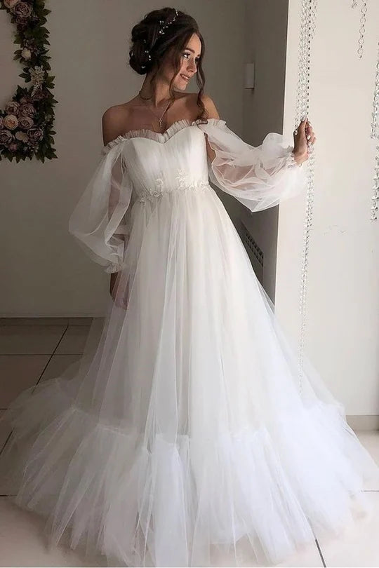 Off-the-Shoulder A-line Long Tulle Dress