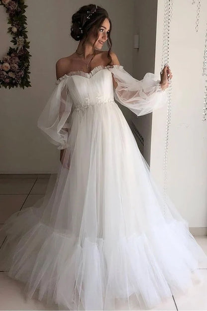 Off-the-Shoulder A-line Long Tulle Dress