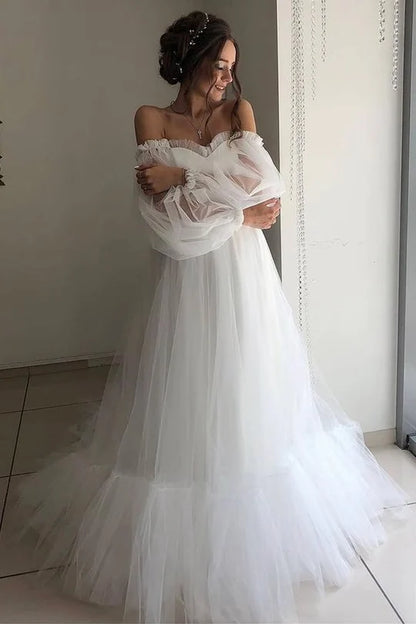 Off-the-Shoulder A-line Long Tulle Dress
