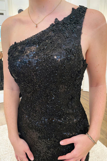 Sequin One-Shoulder Trumpet Long Prom Dress