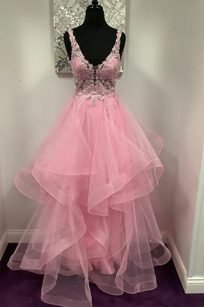 A-line Pink Multilayered Prom Dress