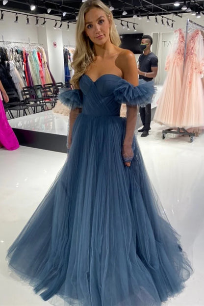 Princess  Tulle Sweetheart Long Prom Dress with Detachable Sleeves