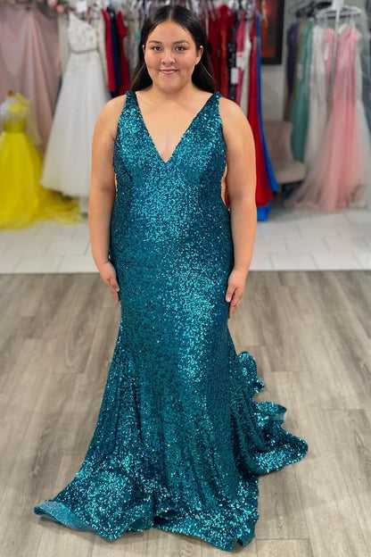 Sequin V-Neck Trumpet Long Prom Dress
