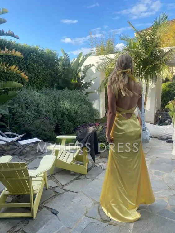 My Hers Prom Dress Satin Mermaid Sheath Sleeveless Backless Elegant Hot Sale Ladies Formal Dress