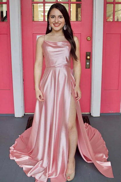 A Line  Cowl Neck Prom Dress with Slit