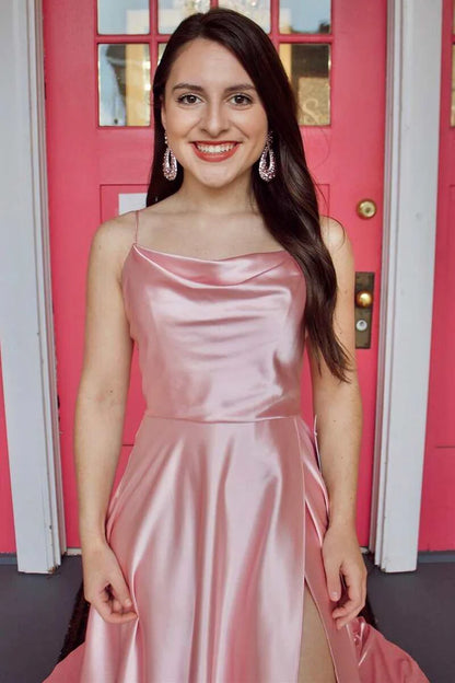 A Line  Cowl Neck Prom Dress with Slit