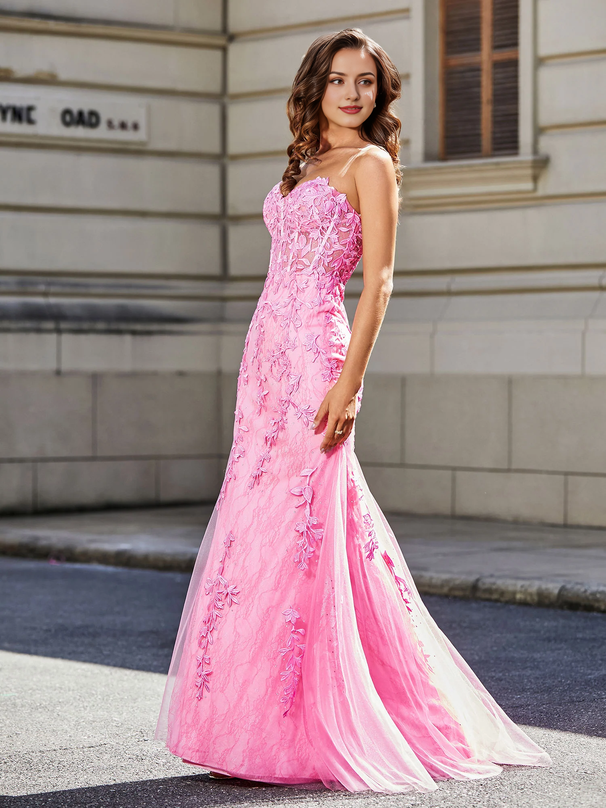 Mermaid Tulle Gown Strapless Lace Up Back Prom Dress