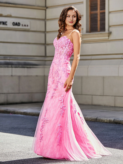 Mermaid Tulle Gown Strapless Lace Up Back Prom Dress