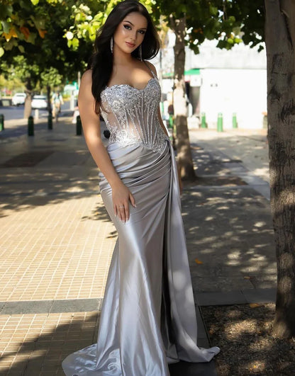 Dusty Blue Spaghetti Straps Sequin Long Prom Dress