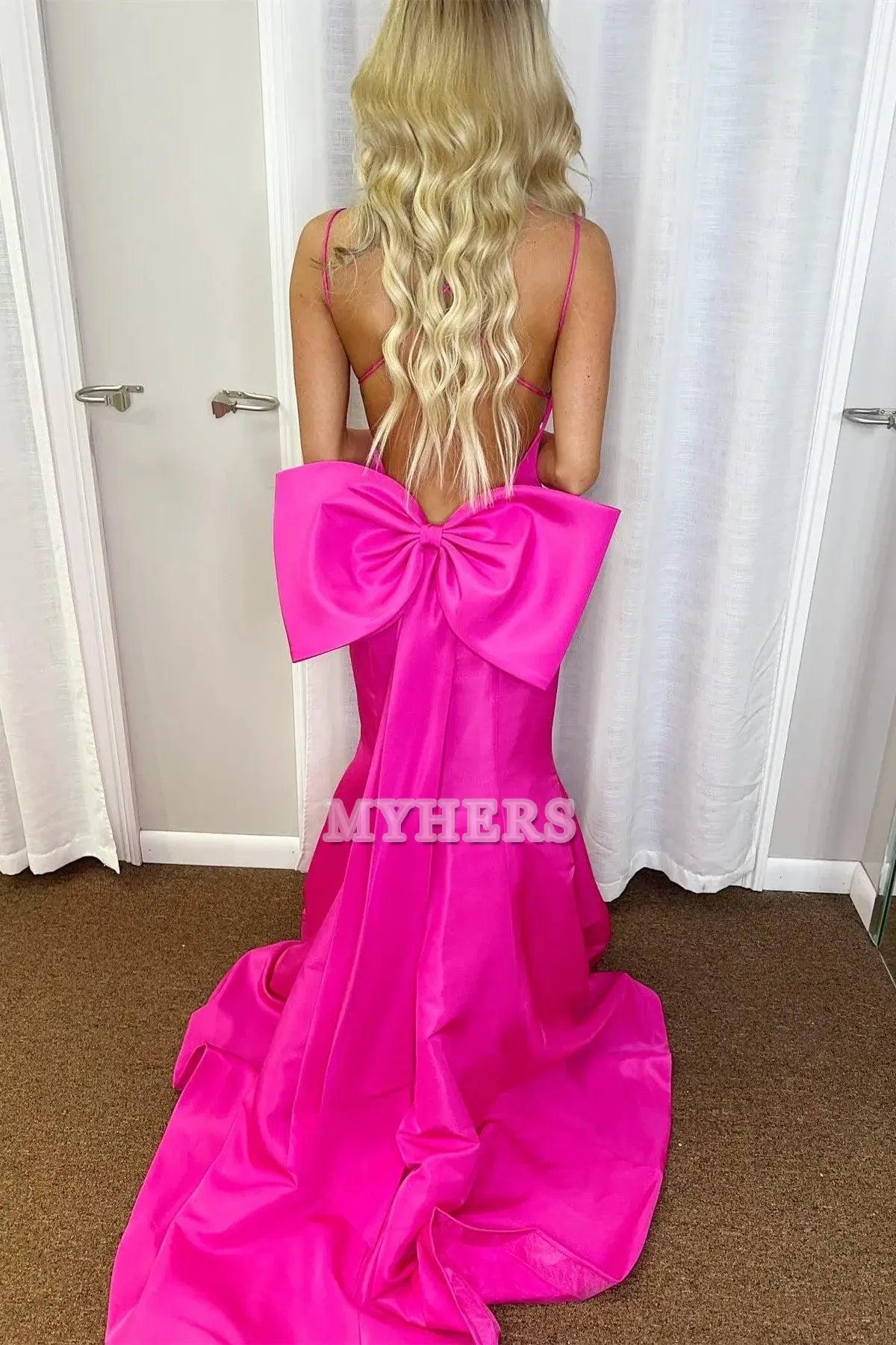 Formal Wear Dresses Wedding Guest Dresses V-Neck Spaghetti Strap Bow-Back Trumpet Long Gown Backless Exquisite Evening Dress