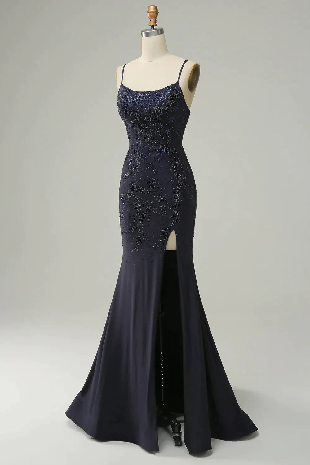 Spaghetti Straps Beaded Prom Dress with Split