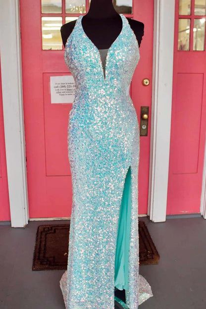 Sequin Halter Mermaid Long Formal Dress