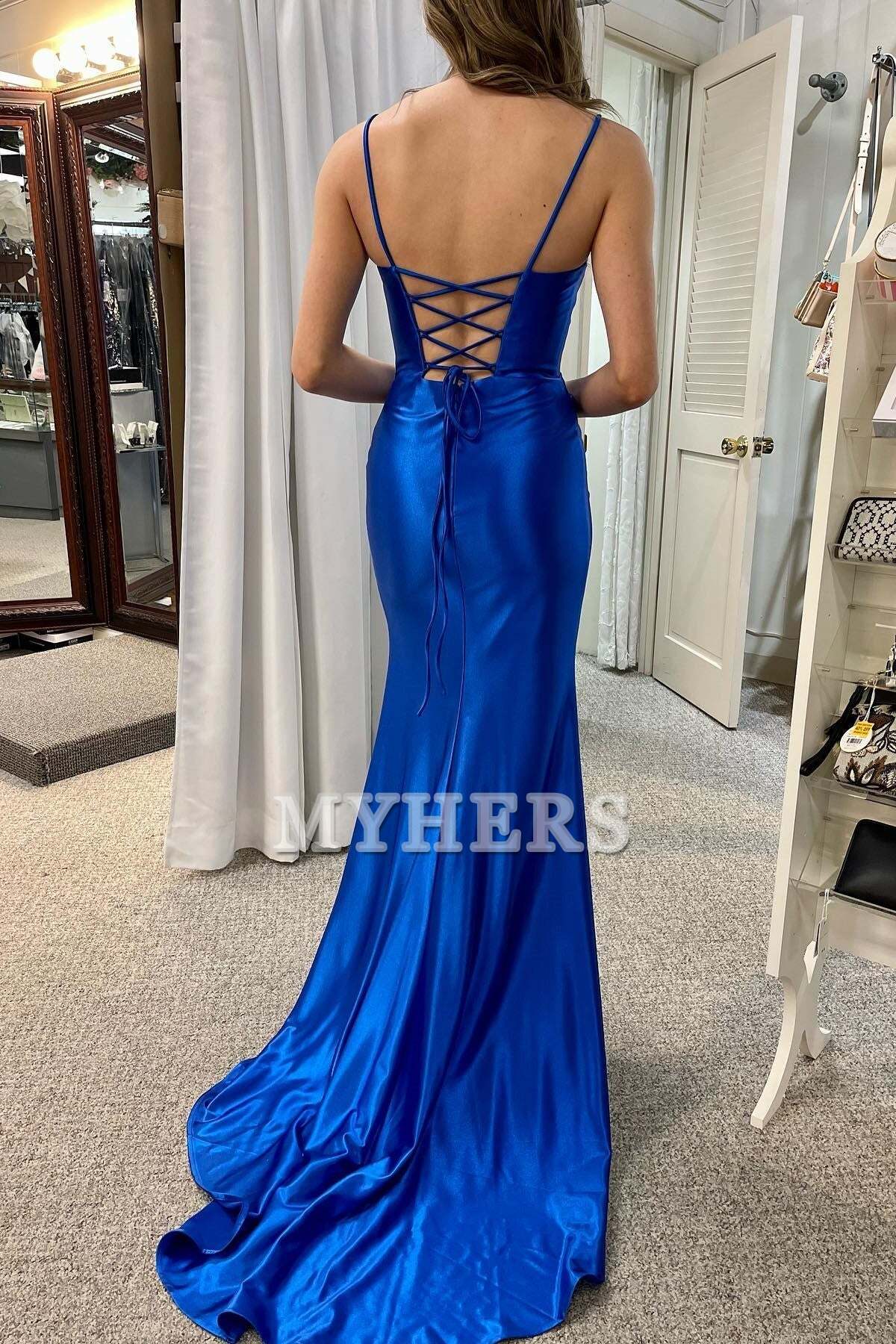 Formal Women's Dresses Wedding Guest Dresses Spaghetti Strap Scoop Neck Lace-Up Backless Pleated Mermaid Gown Elegant Exquisite Evening Dress