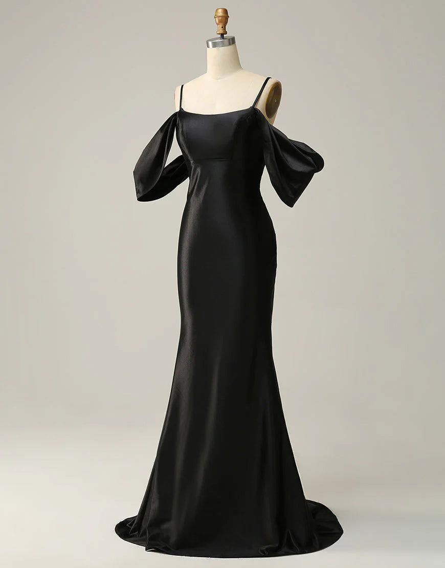 Off The Shoulder Criss-Cross Back Long Satin Prom Dress