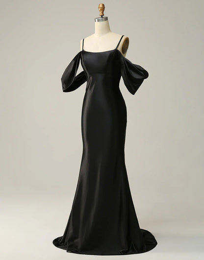 Off The Shoulder Criss-Cross Back Long Satin Prom Dress