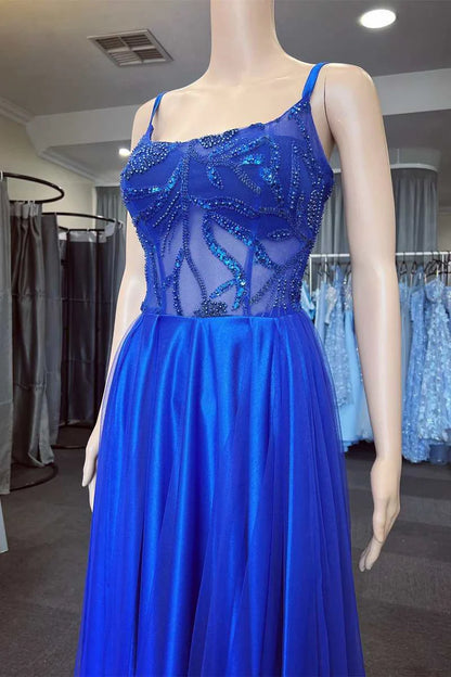 A-Line  Appliques Scoop Neck Long Prom Dress
