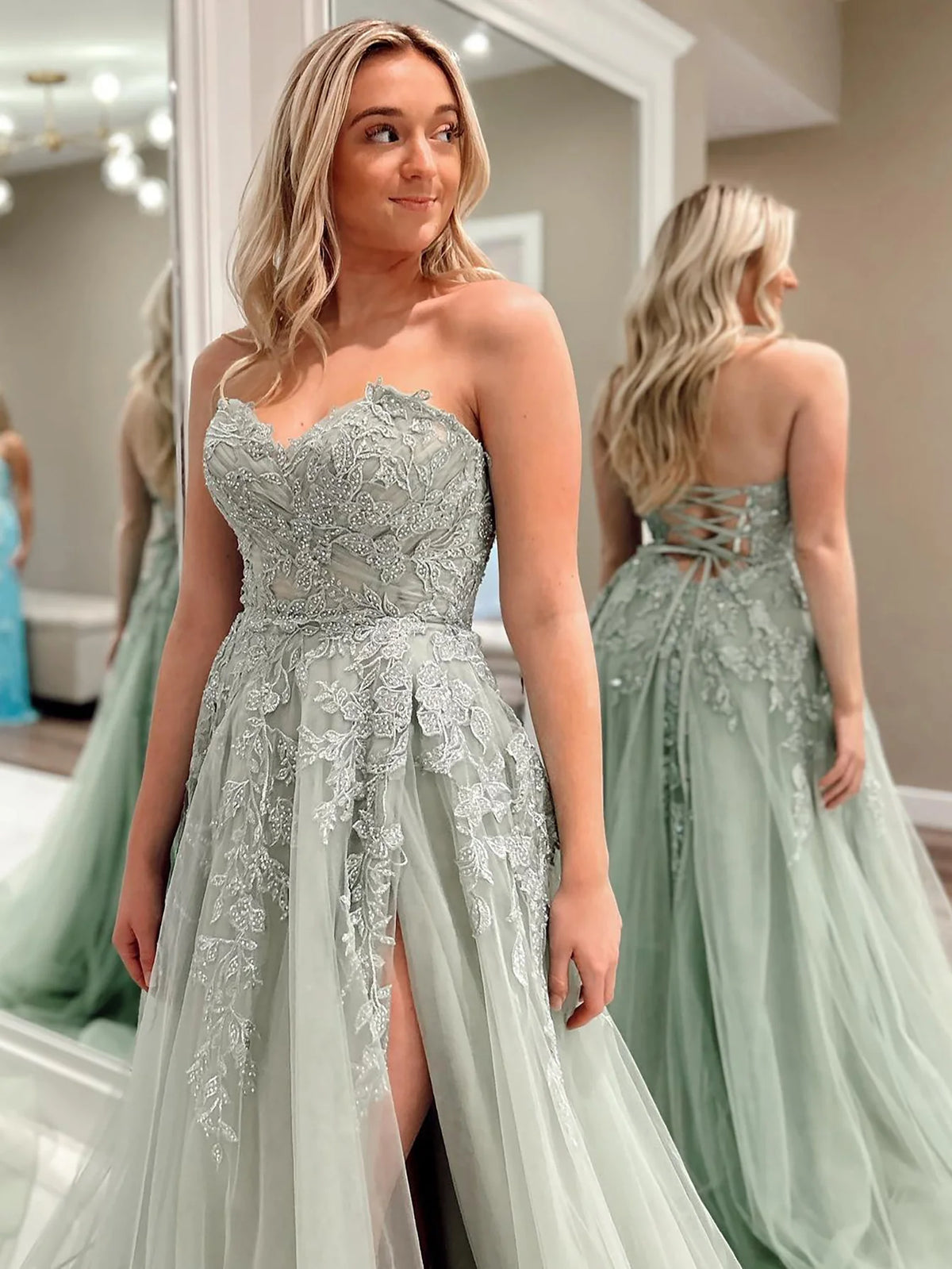 A Line Sweetheart Long Prom Dress With Appliques