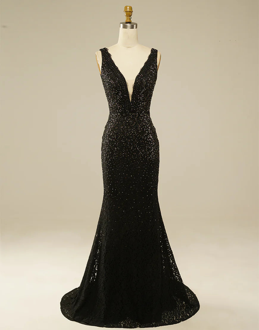 Elegant Glitter Rhinestone Lace Long Prom Dress