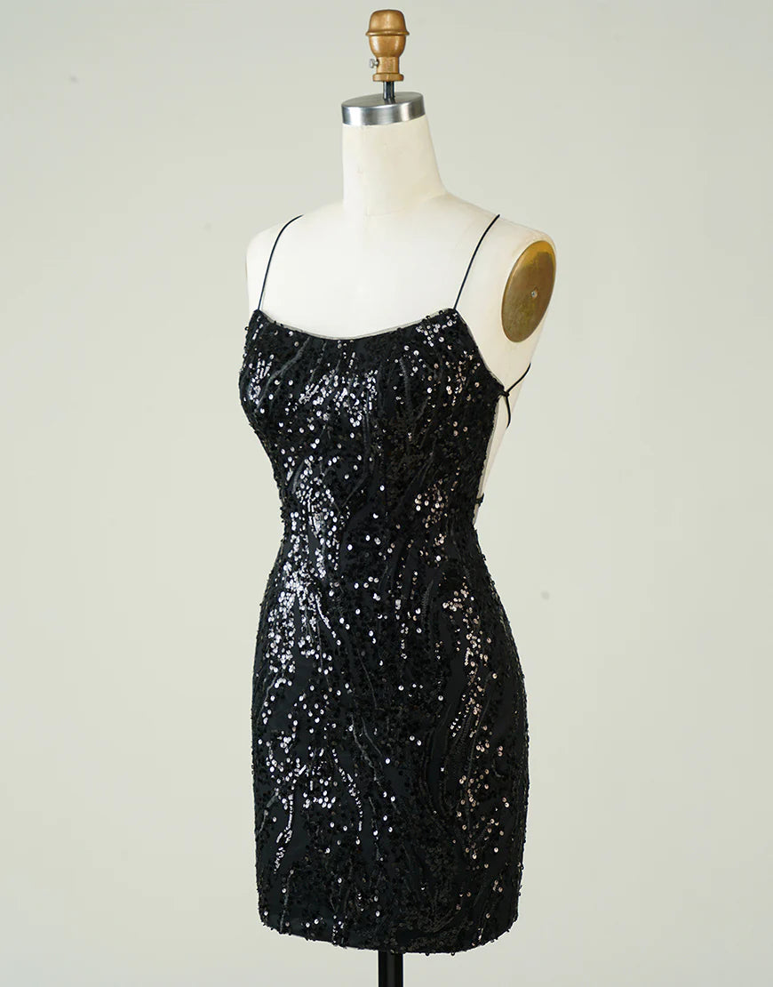 Sequins Spaghetti Straps Tight Homecoming Dress