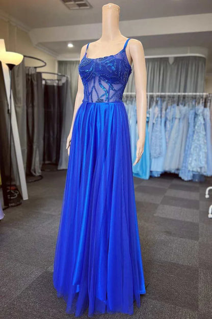 A-Line  Appliques Scoop Neck Long Prom Dress