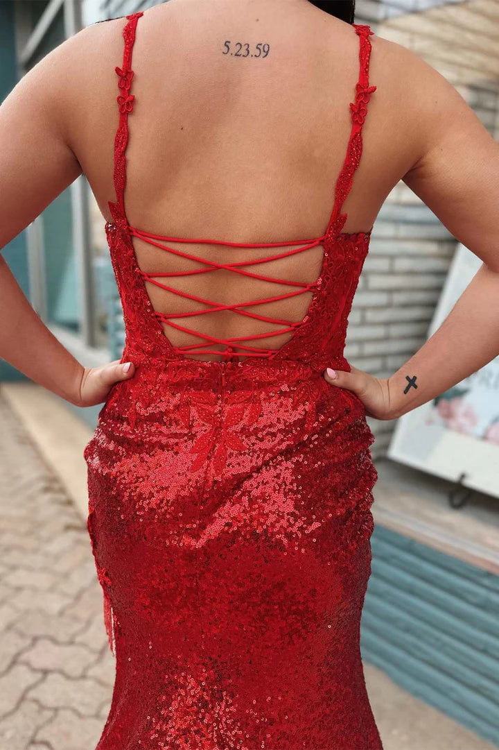 Sequin Appliques Sweetheart Mermaid Long Prom Dress with Slit