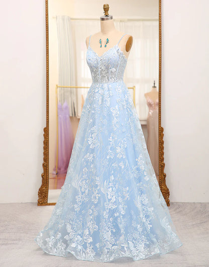 A Line Tulle Long Prom Dress With Appliques