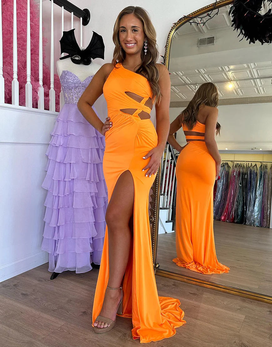 Mermaid One Shoulder Long Prom Dress With Slit