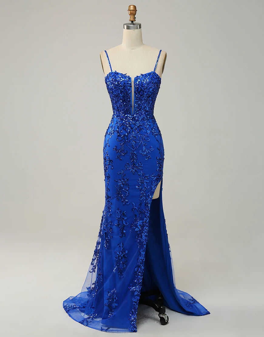 Sheath Beaded Side Slit Prom Dress